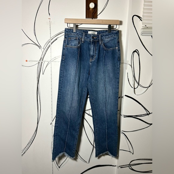 Hidden by Anthropology Skinny Jeans with Piping and Frayed + Angled Hem Sz 26 - Picture 1 of 9